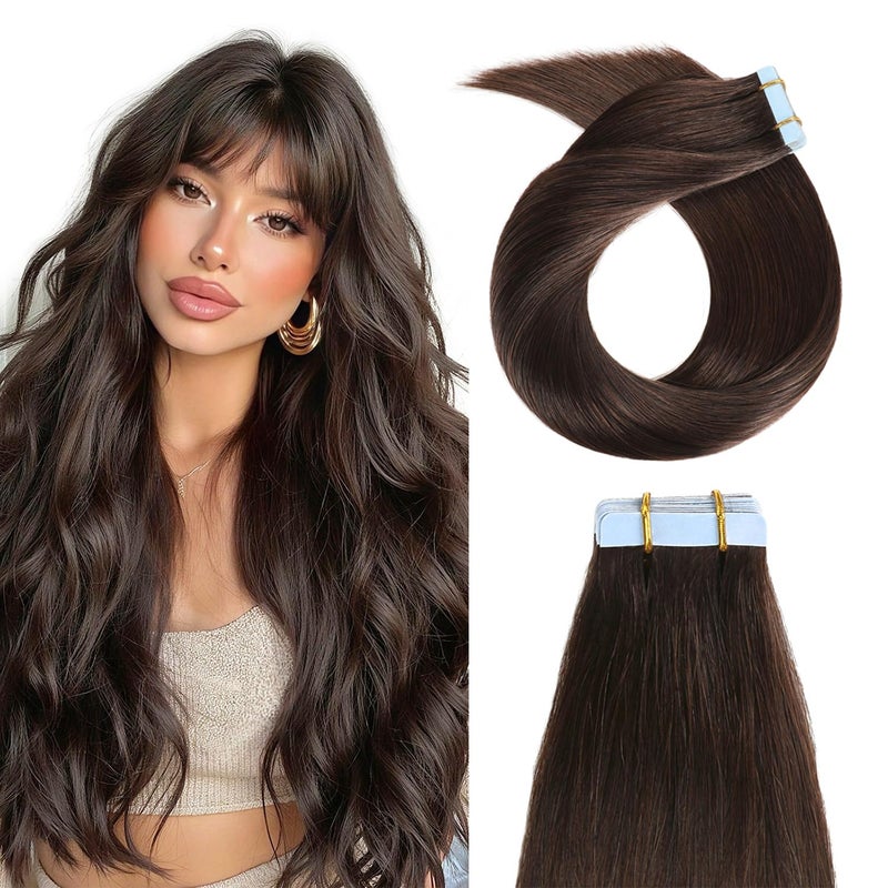 YILITE Tape in Human Hair Extensions 16 inches 20pcs 40g Silky Straight Tape in Hair Extensions Remy Human Hair #2 Dark Brown Hair Extensions(16 inch #2) - Image 1